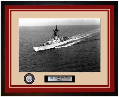 USS RICHARD L PAGE FFG-5 Framed Navy Ship Photo Burgundy