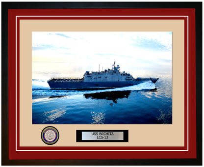 USS Wichita LCS-13 Framed Navy Ship Photo Burgundy