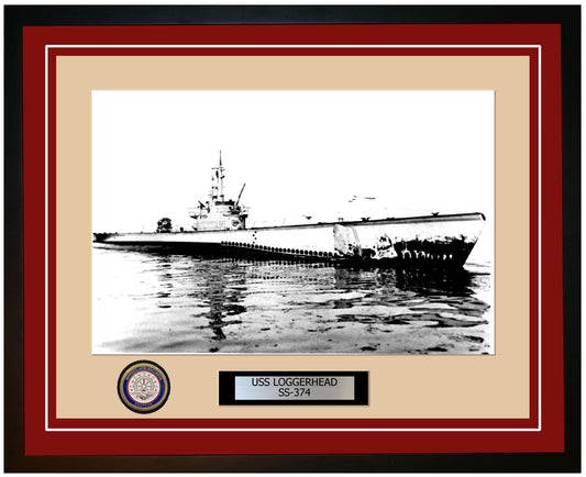 USS Loggerhead SS-374 Framed Navy Ship Photo Burgundy