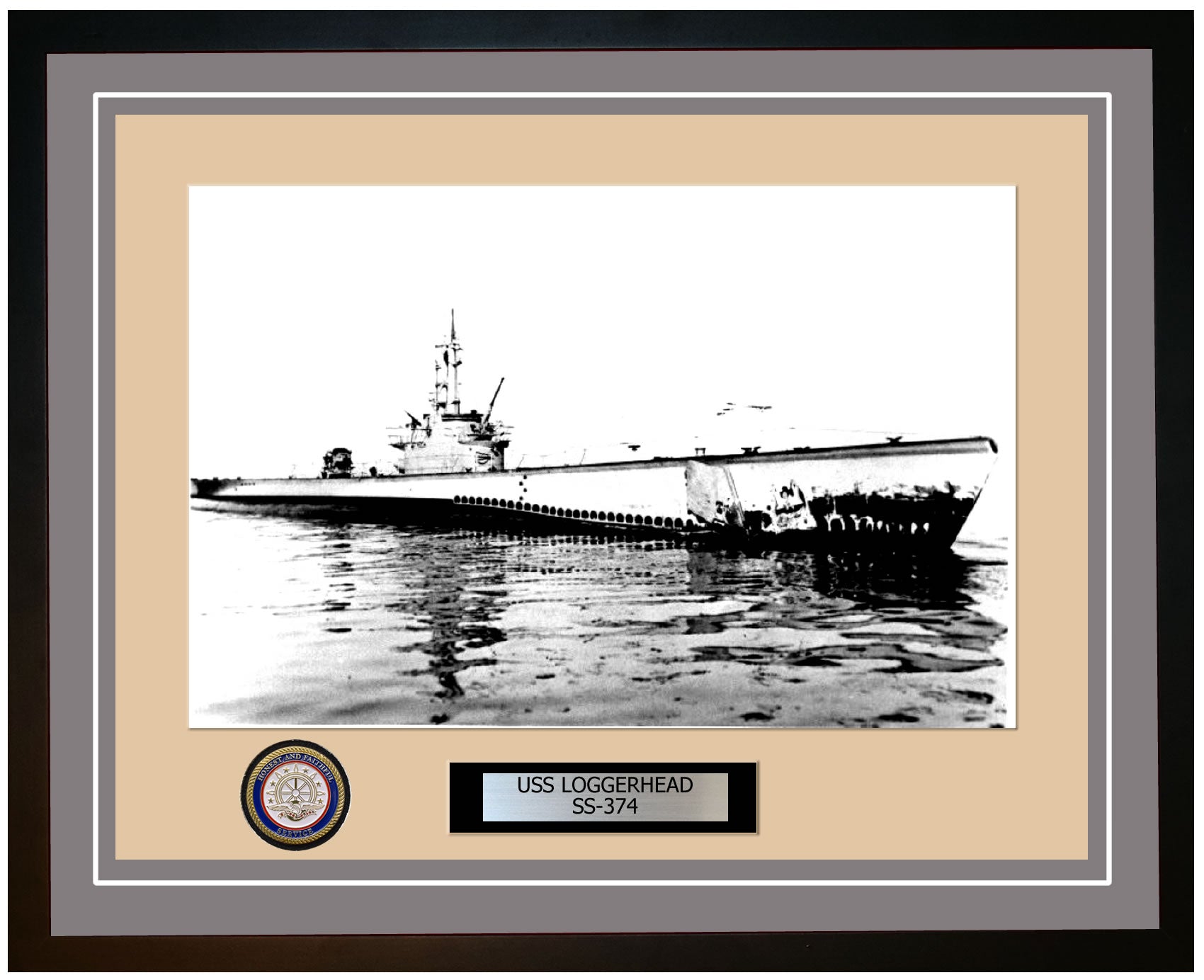 USS Loggerhead SS-374 Framed Navy Ship Photo Grey