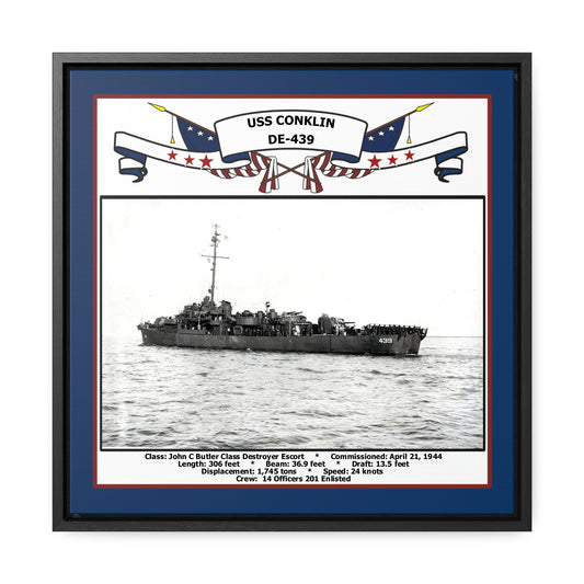USS Conklin DE-439 Navy Floating Frame Photo Front View