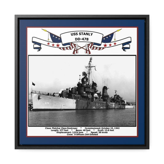 USS Stanly DD-478 Navy Floating Frame Photo Front View