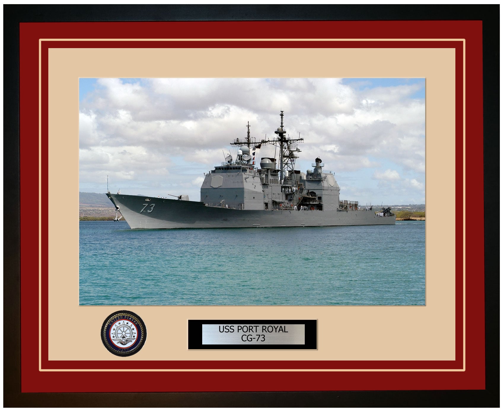 USS PORT ROYAL CG-73 Framed Navy Ship Photo Burgundy