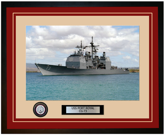 USS PORT ROYAL CG-73 Framed Navy Ship Photo Burgundy