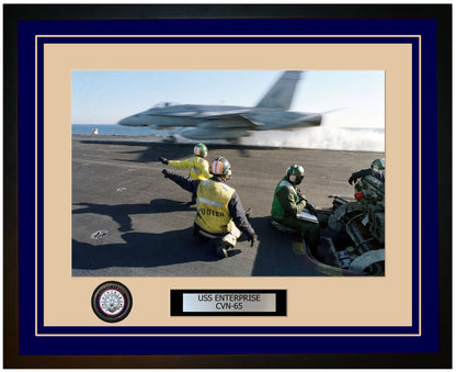 USS ENTERPRISE CVN-65 Framed Navy Ship Photo Blue