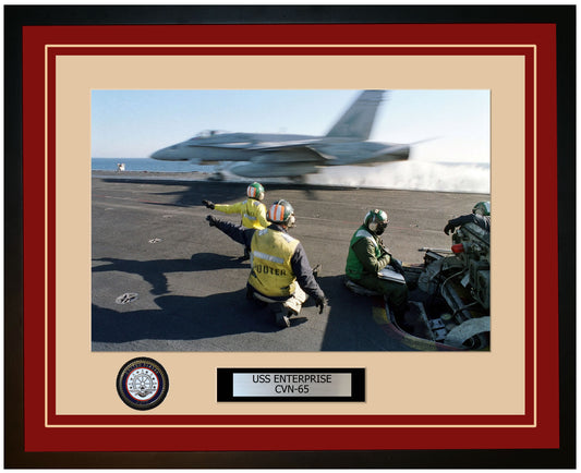 USS ENTERPRISE CVN-65 Framed Navy Ship Photo Burgundy
