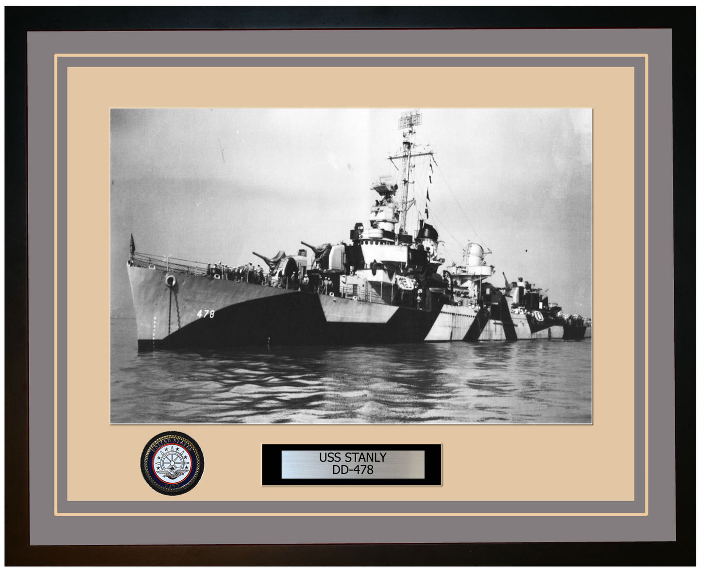 USS STANLY DD-478 Framed Navy Ship Photo Grey