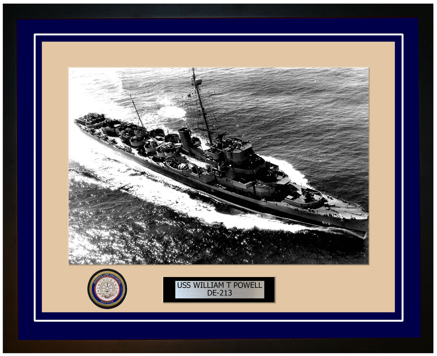 USS William T Powell DE-213 Framed Navy Ship Photo Blue