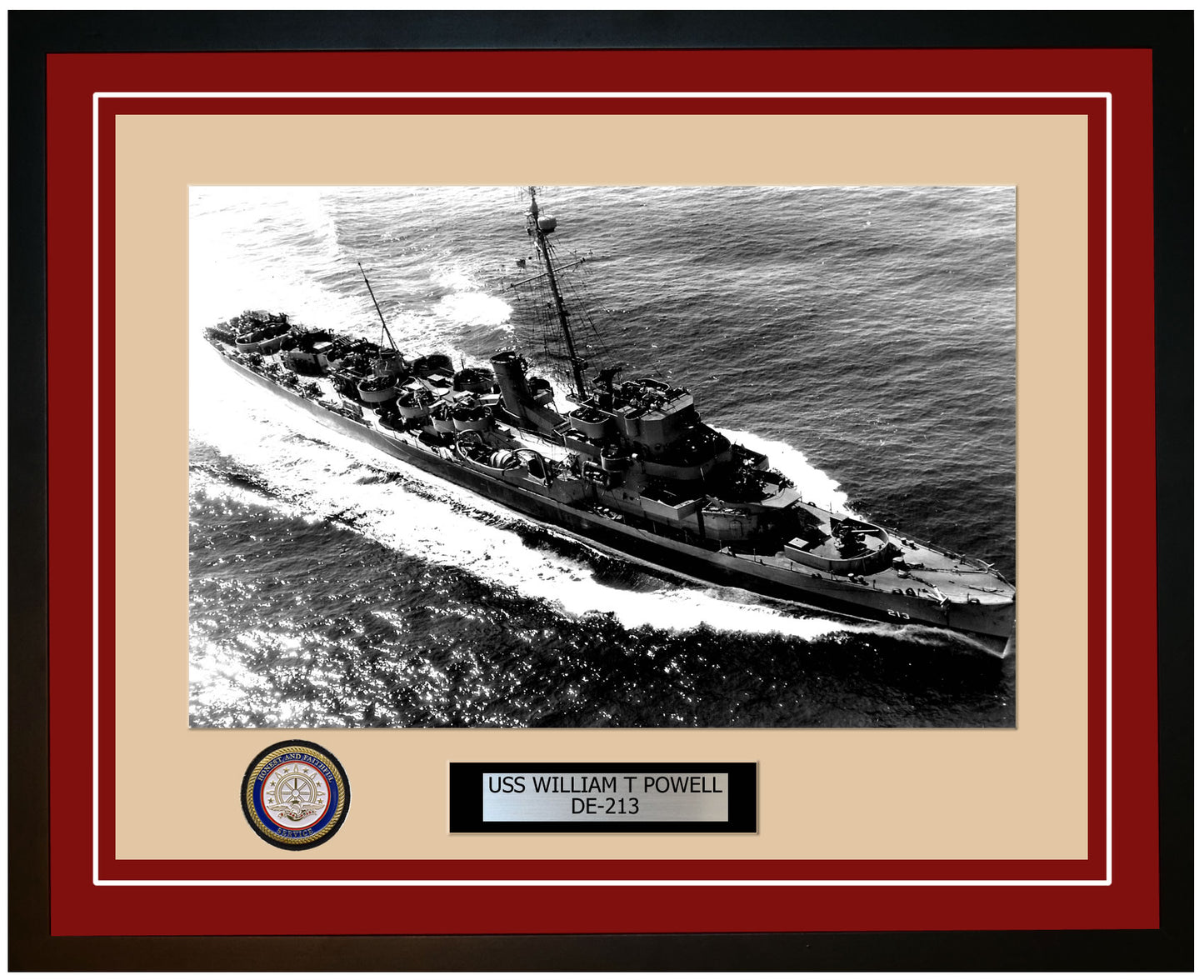 USS William T Powell DE-213 Framed Navy Ship Photo Burgundy