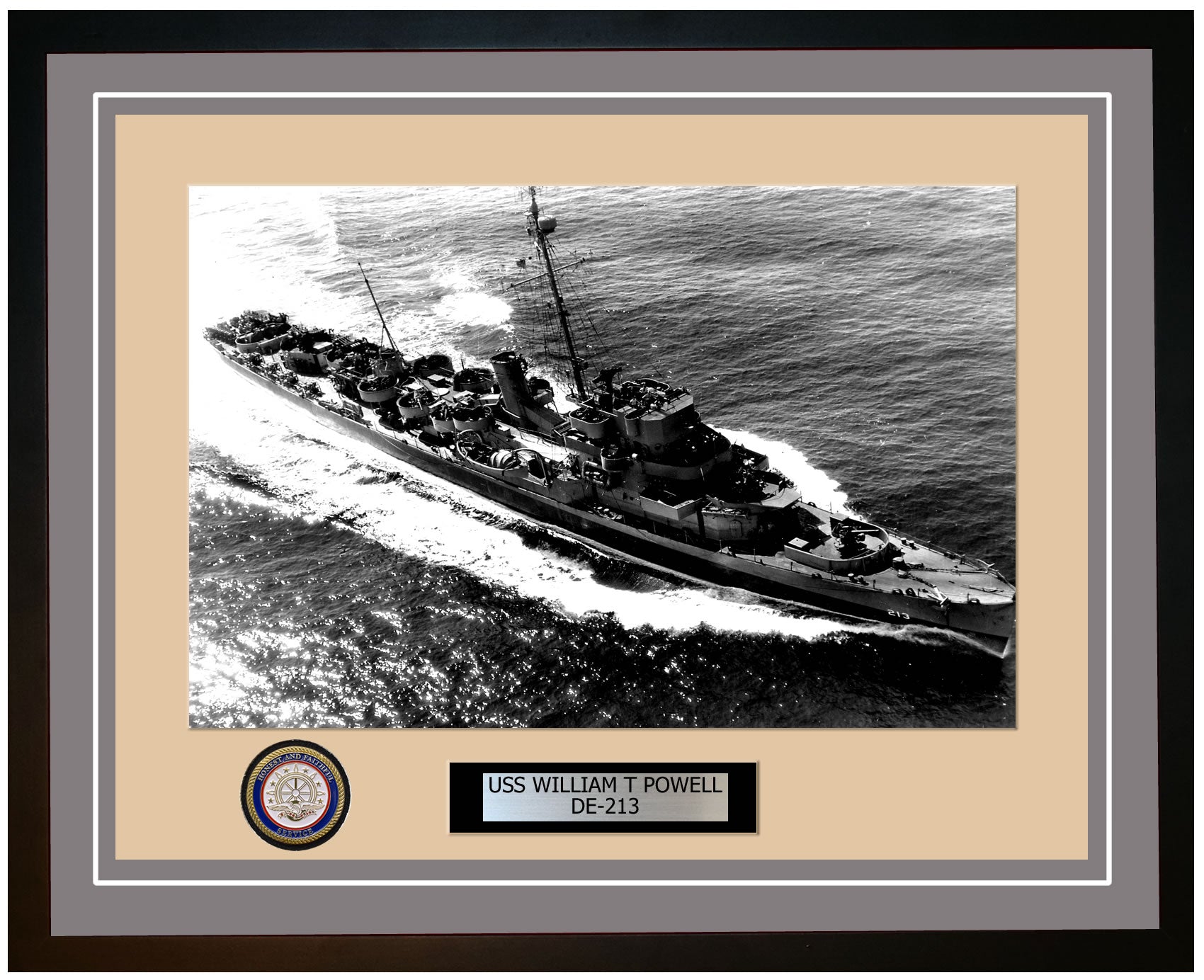 USS William T Powell DE-213 Framed Navy Ship Photo Grey