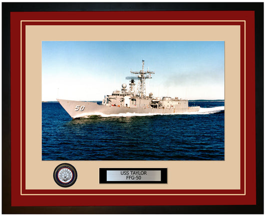 USS TAYLOR FFG-50 Framed Navy Ship Photo Burgundy