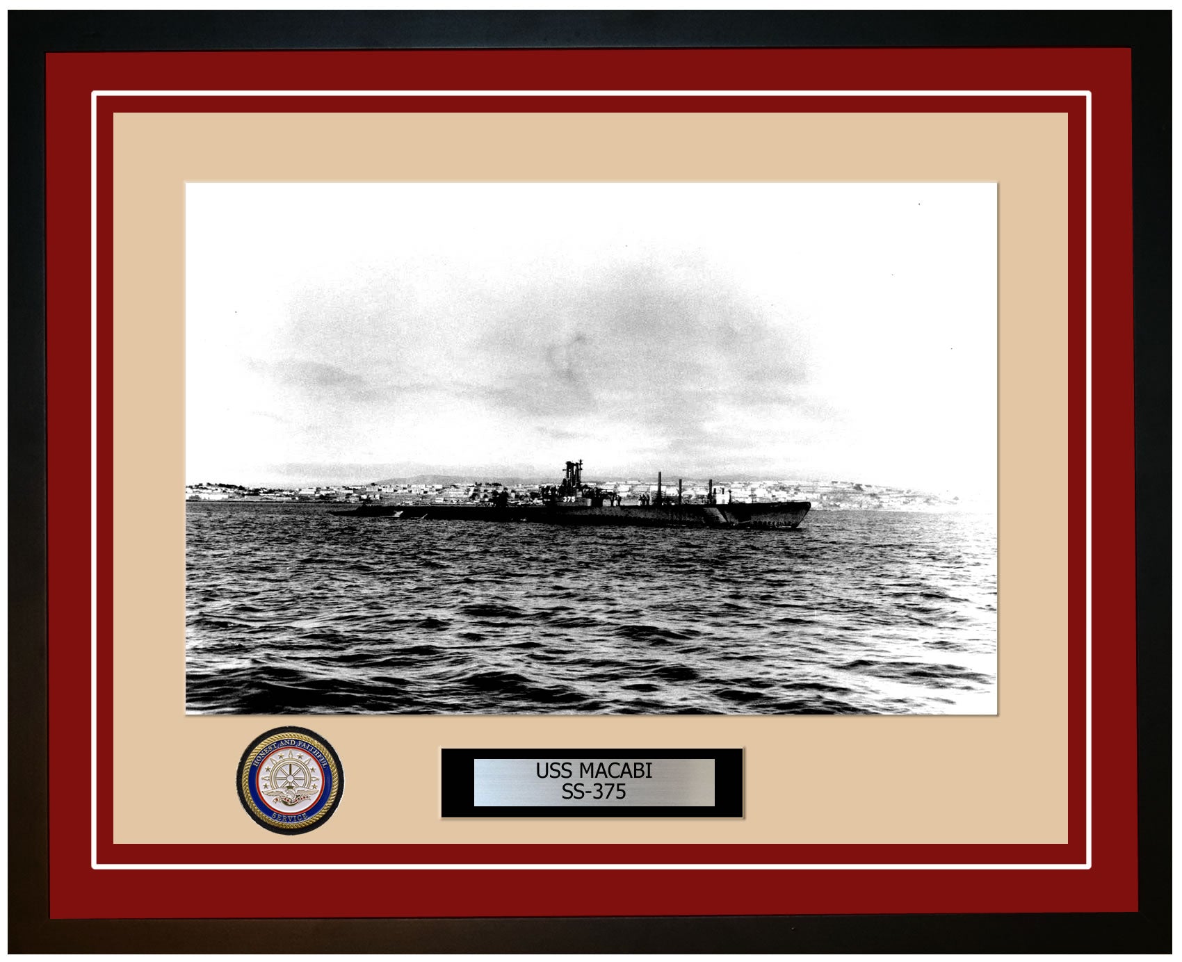 USS Macabi SS-375 Framed Navy Ship Photo Burgundy