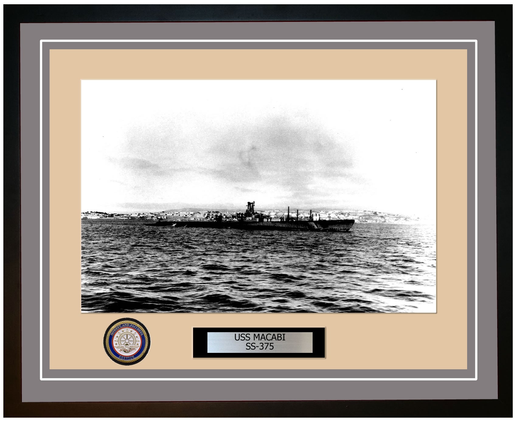USS Macabi SS-375 Framed Navy Ship Photo Grey