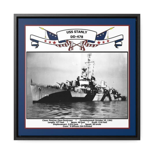 USS Stanly DD-478 Navy Floating Frame Photo Front View