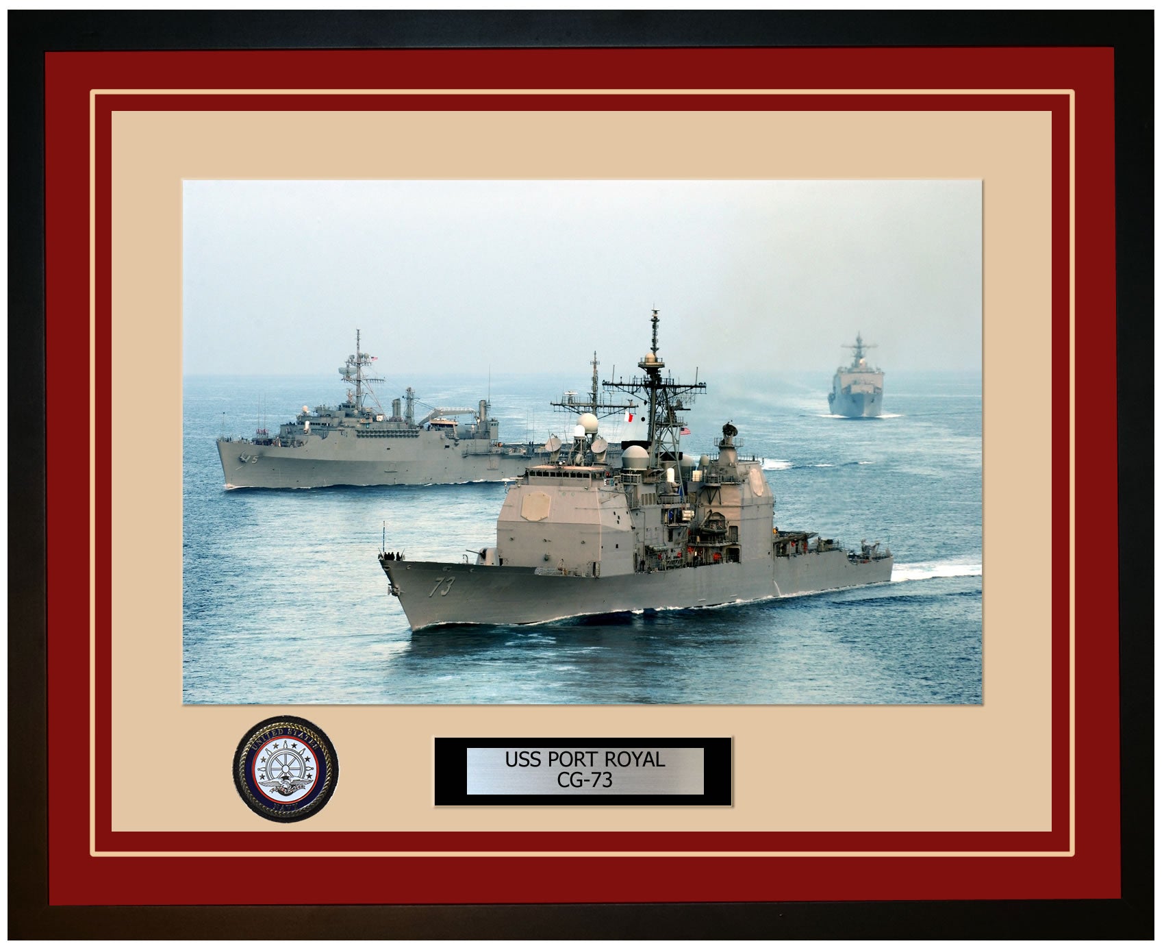 USS PORT ROYAL CG-73 Framed Navy Ship Photo Burgundy