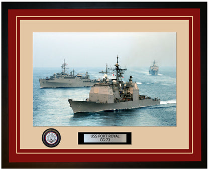 USS PORT ROYAL CG-73 Framed Navy Ship Photo Burgundy