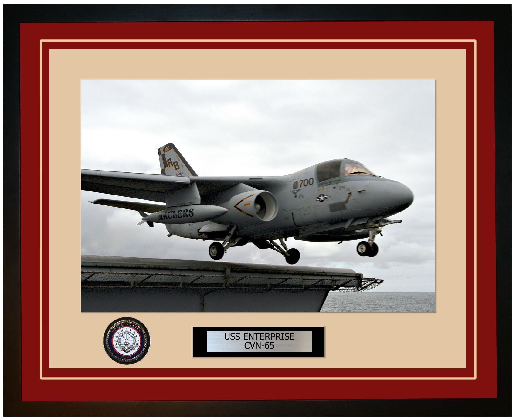 USS ENTERPRISE CVN-65 Framed Navy Ship Photo Burgundy