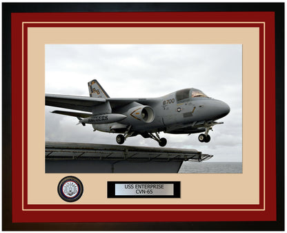 USS ENTERPRISE CVN-65 Framed Navy Ship Photo Burgundy