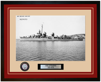 USS STEVENS DD-479 Framed Navy Ship Photo Burgundy
