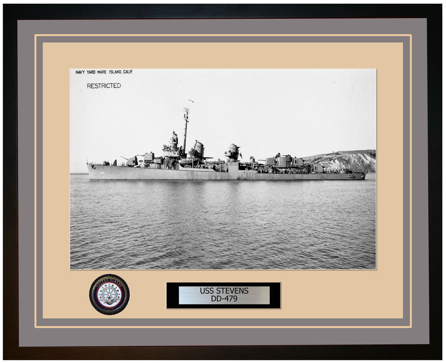 USS STEVENS DD-479 Framed Navy Ship Photo Grey