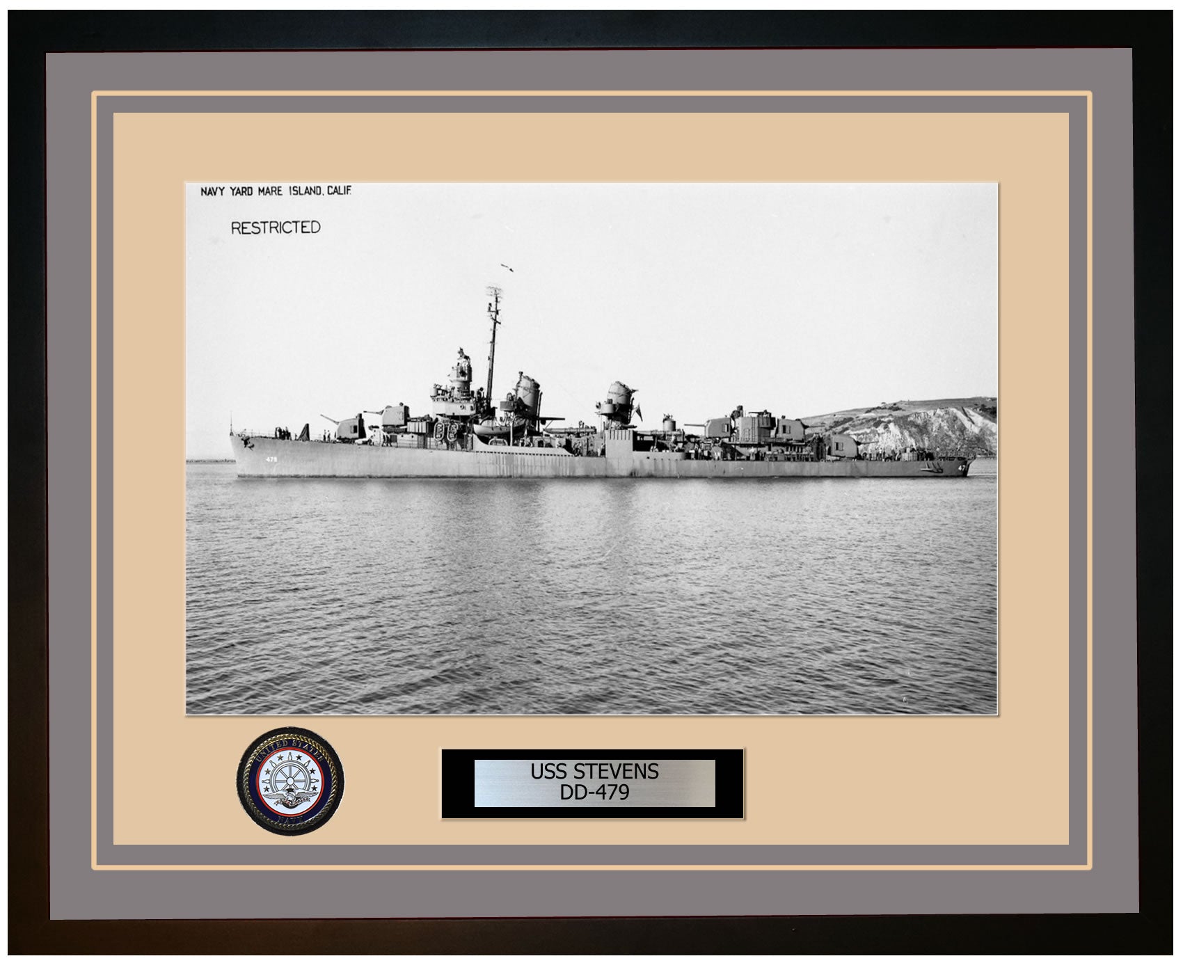 USS STEVENS DD-479 Framed Navy Ship Photo Grey