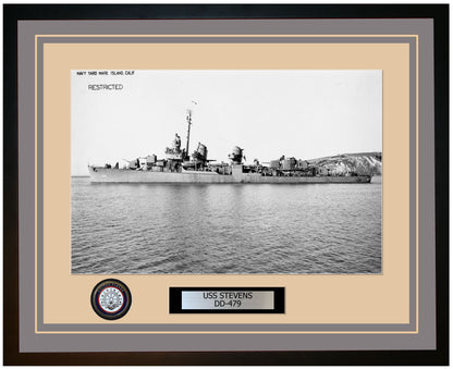 USS STEVENS DD-479 Framed Navy Ship Photo Grey