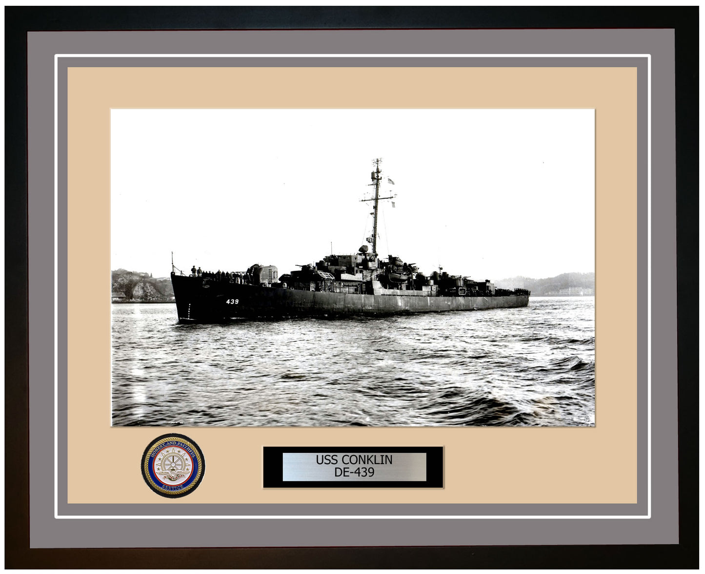 USS Conklin DE-439 Framed Navy Ship Photo Grey