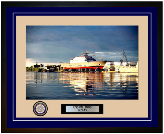 USS Billings LCS-15 Framed Navy Ship Photo Blue