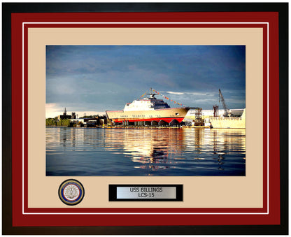 USS Billings LCS-15 Framed Navy Ship Photo Burgundy