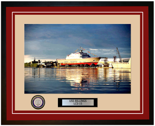 USS Billings LCS-15 Framed Navy Ship Photo Burgundy