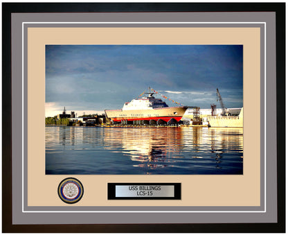 USS Billings LCS-15 Framed Navy Ship Photo Grey