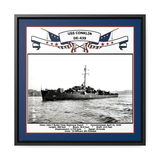 USS Conklin DE-439 Navy Floating Frame Photo Front View