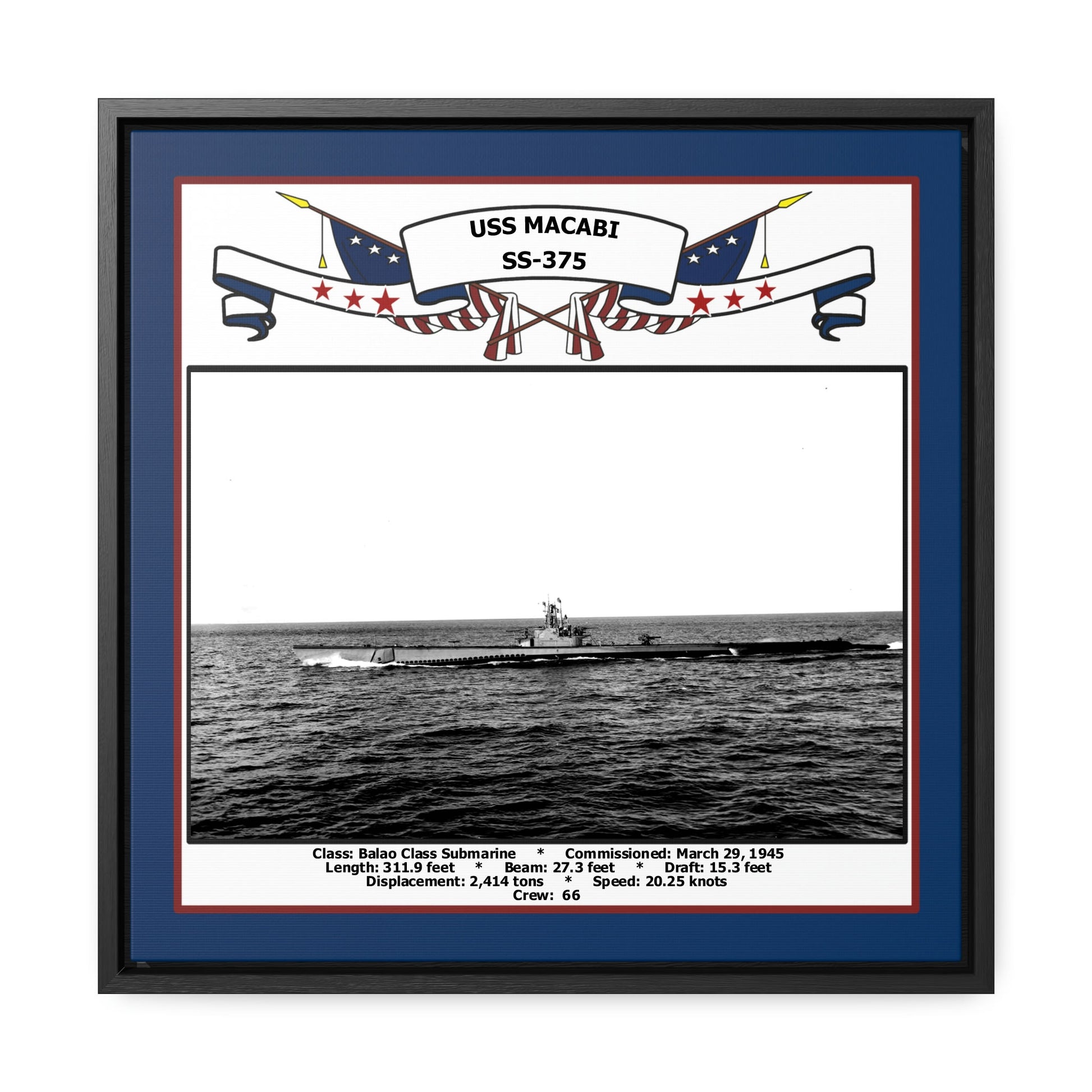 USS Macabi SS-375 Navy Floating Frame Photo Front View