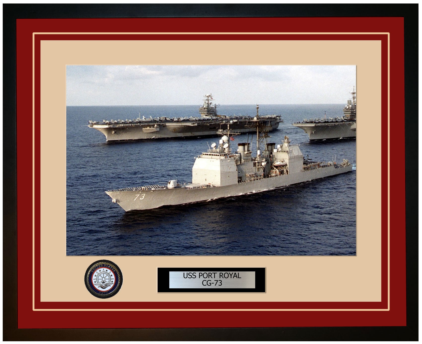 USS PORT ROYAL CG-73 Framed Navy Ship Photo Burgundy