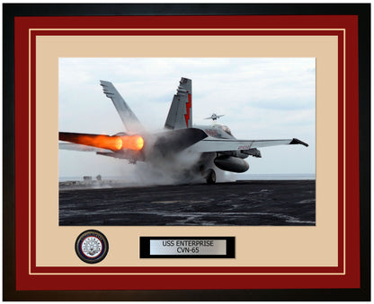 USS ENTERPRISE CVN-65 Framed Navy Ship Photo Burgundy