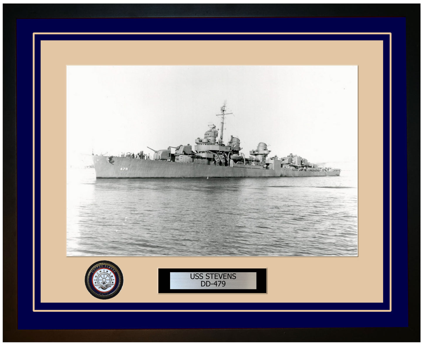 USS STEVENS DD-479 Framed Navy Ship Photo Blue