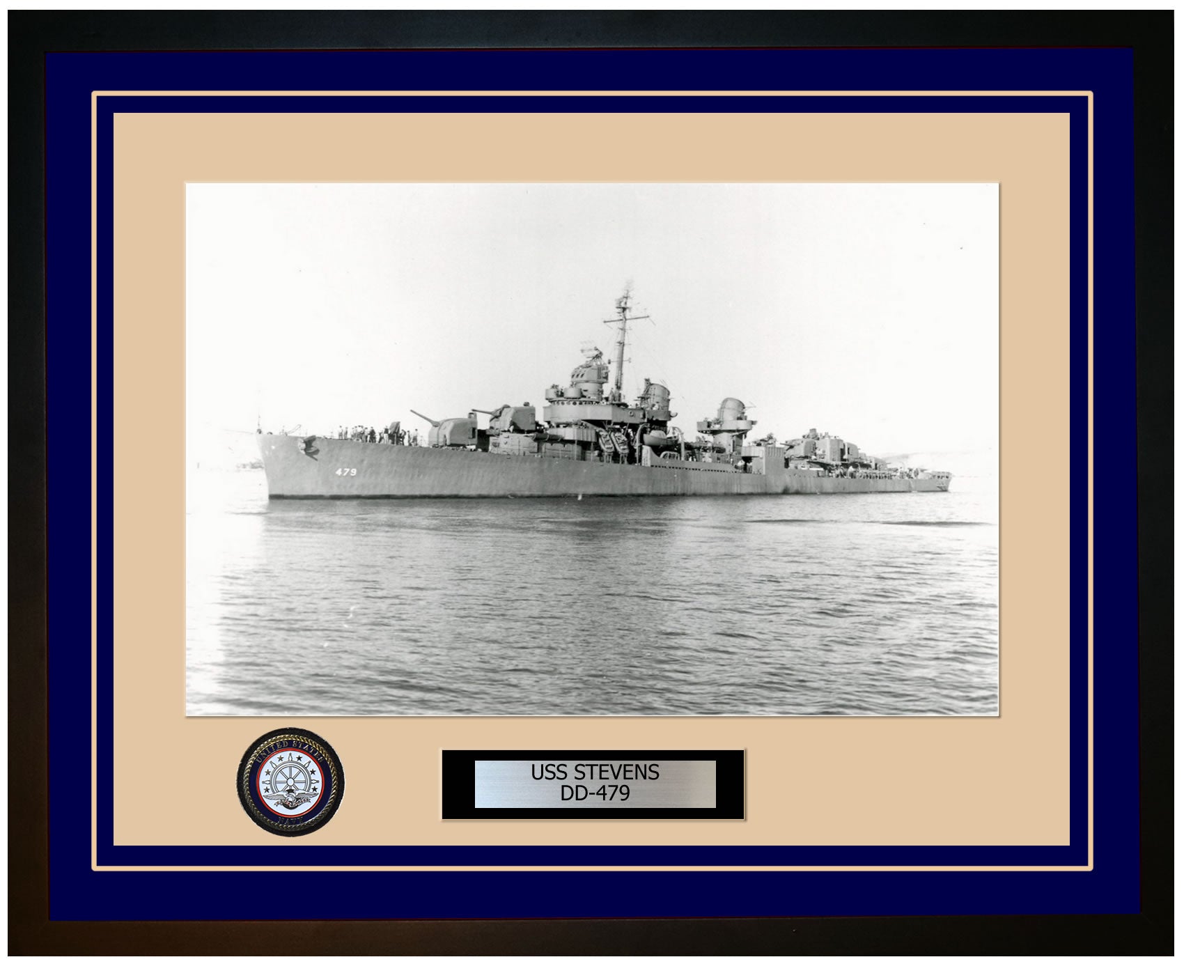 USS STEVENS DD-479 Framed Navy Ship Photo Blue