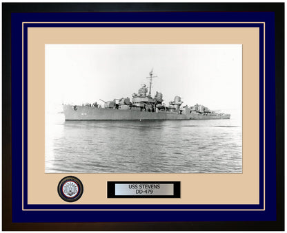 USS STEVENS DD-479 Framed Navy Ship Photo Blue