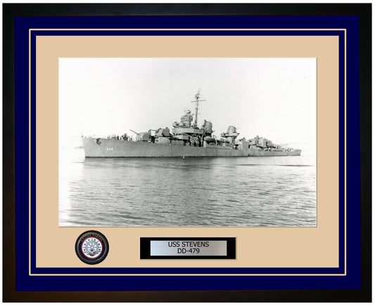 USS STEVENS DD-479 Framed Navy Ship Photo Blue
