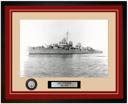 USS STEVENS DD-479 Framed Navy Ship Photo Burgundy