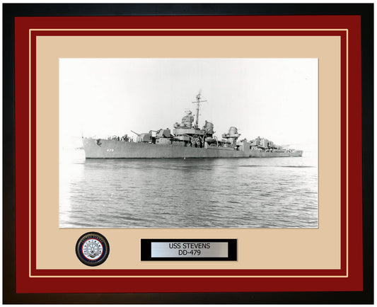 USS STEVENS DD-479 Framed Navy Ship Photo Burgundy