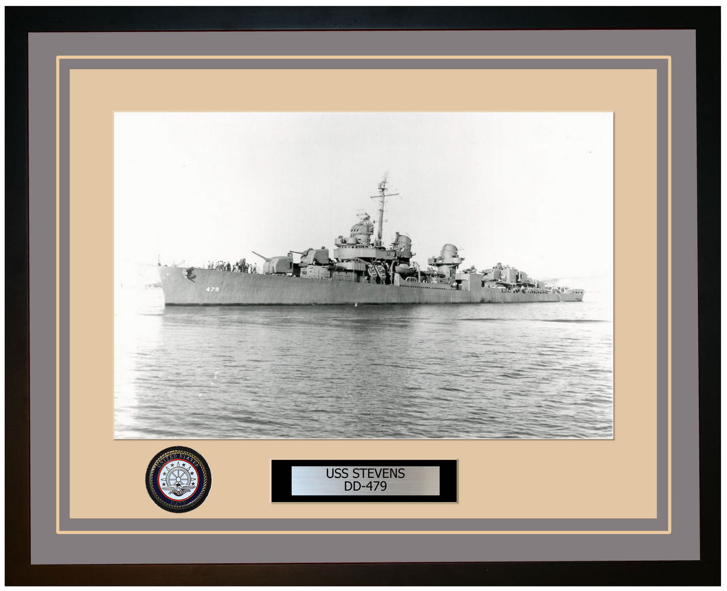 USS STEVENS DD-479 Framed Navy Ship Photo Grey