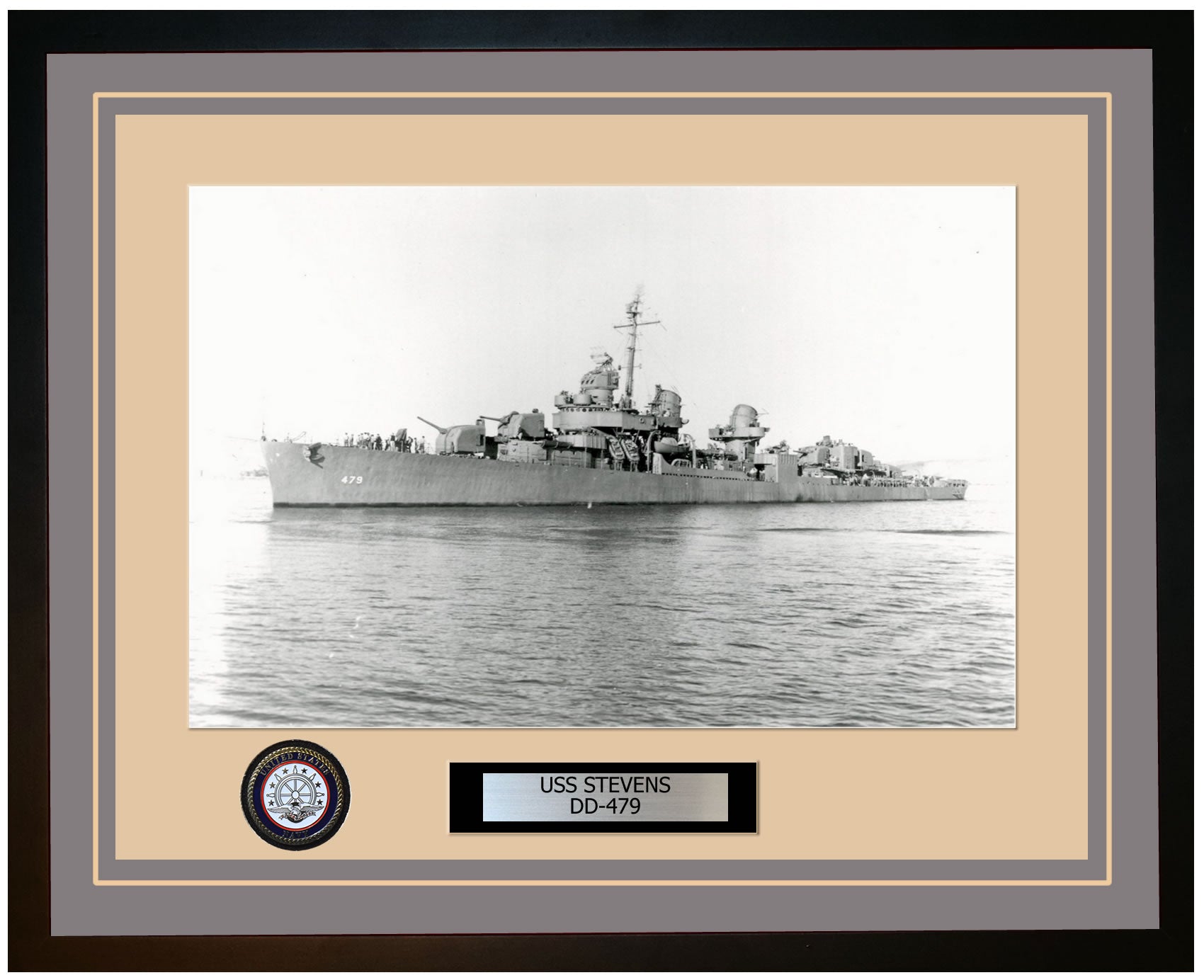USS STEVENS DD-479 Framed Navy Ship Photo Grey