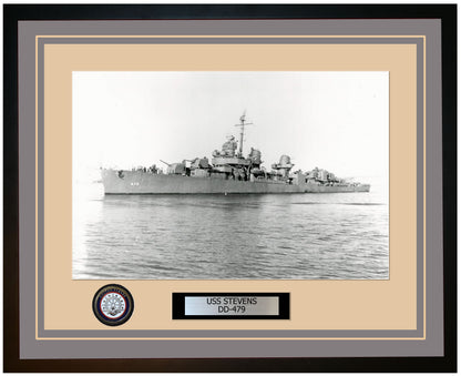 USS STEVENS DD-479 Framed Navy Ship Photo Grey