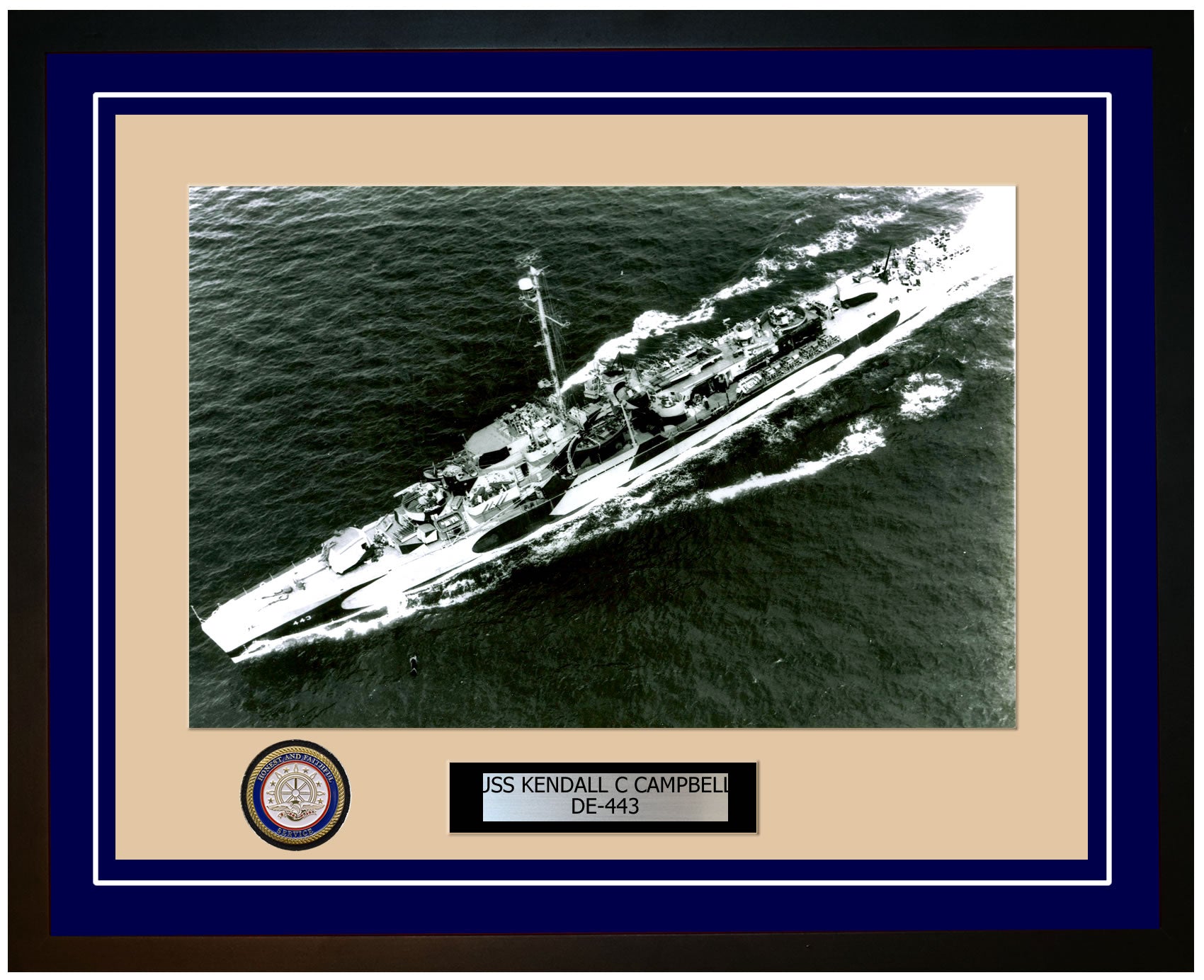 USS Kendall C Campbell DE-443 Framed Navy Ship Photo Blue