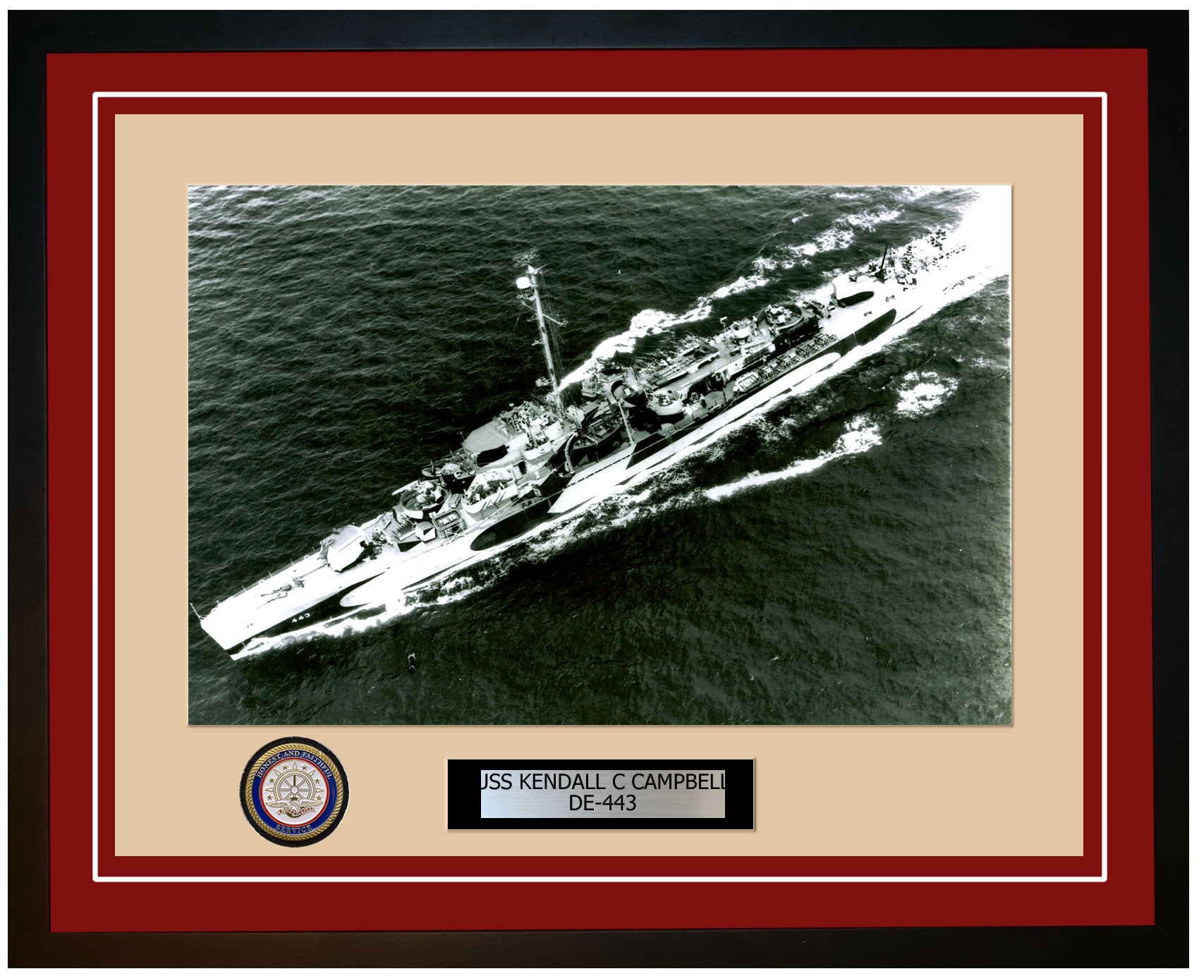 USS Kendall C Campbell DE-443 Framed Navy Ship Photo Burgundy