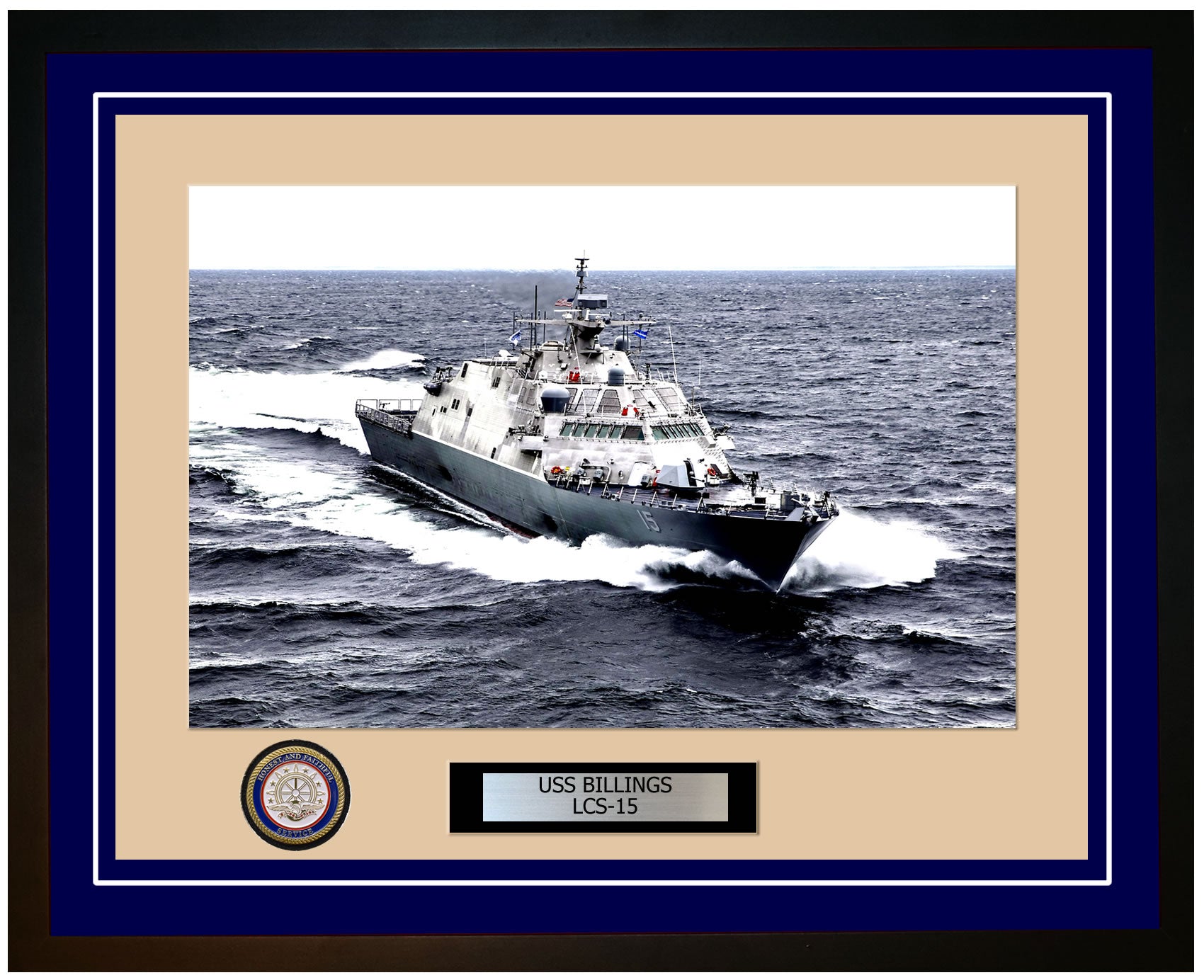 USS Billings LCS-15 Framed Navy Ship Photo Blue