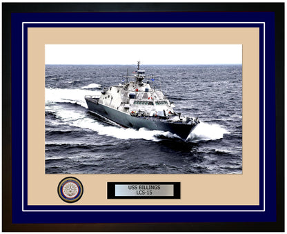 USS Billings LCS-15 Framed Navy Ship Photo Blue