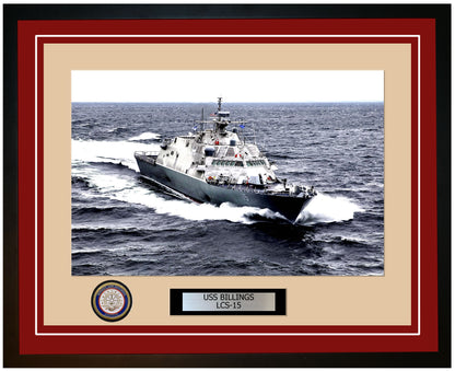 USS Billings LCS-15 Framed Navy Ship Photo Burgundy