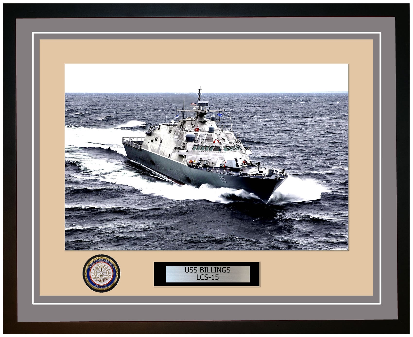 USS Billings LCS-15 Framed Navy Ship Photo Grey